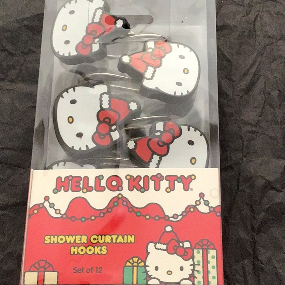 Hello Kitty Santa head Holiday shower curtain hooks, set of 12.